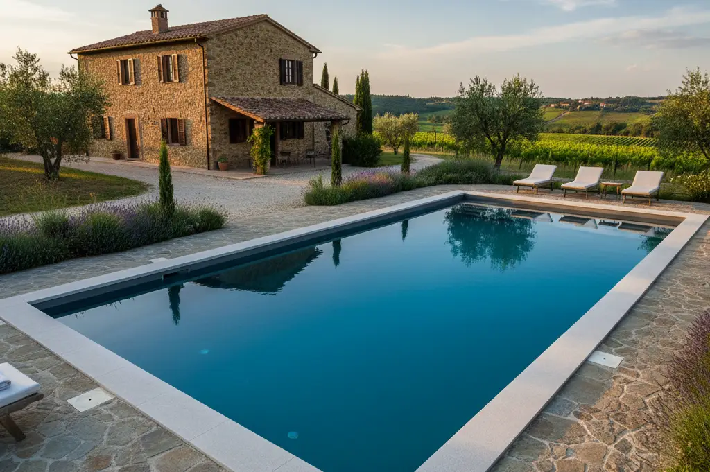 Piscina con bordes de hormigón